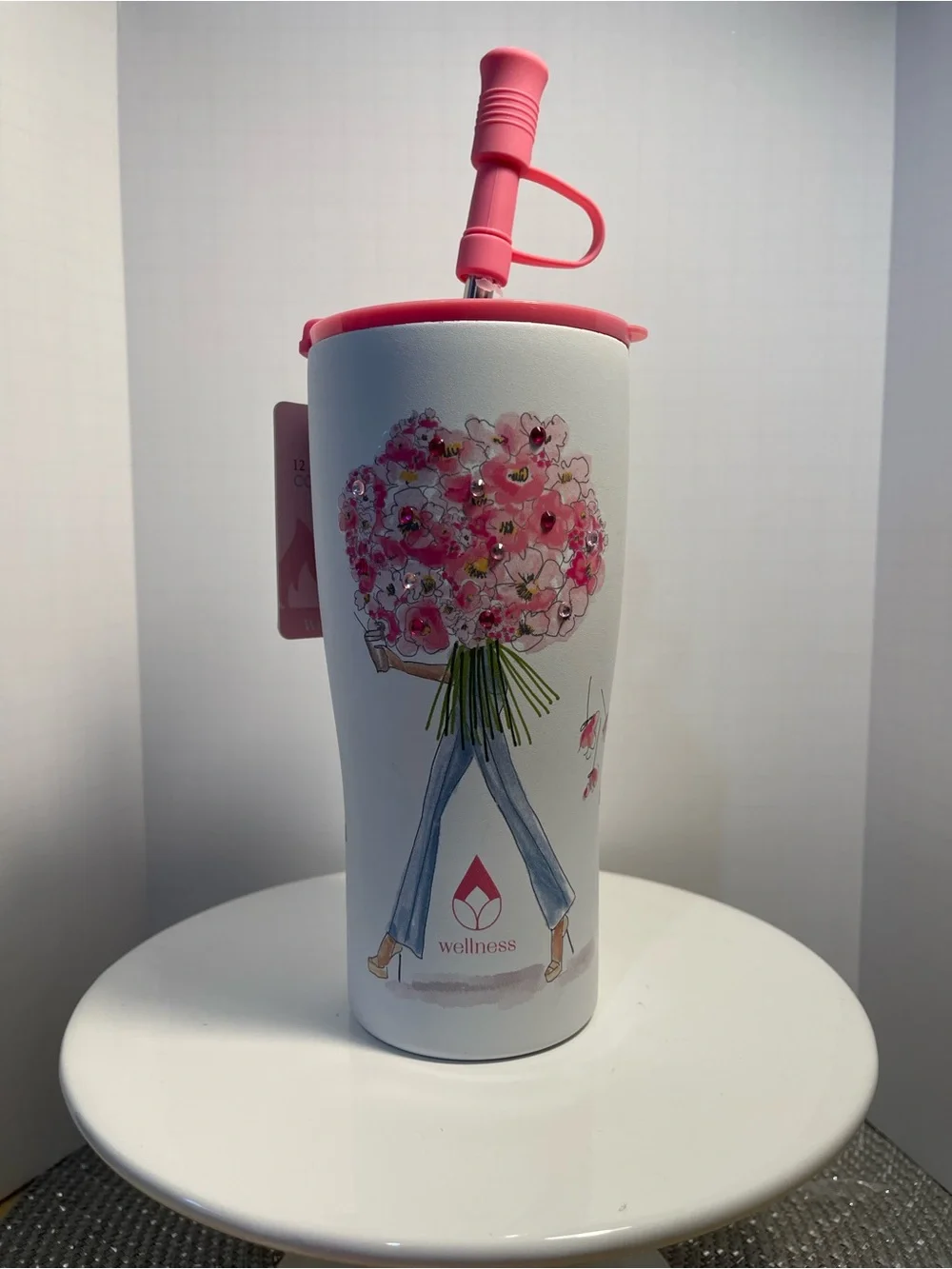 Wellness 20oz Stainless Steel Insulated Tumbler Girl w/Bouquet - NWT **